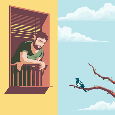 Quarantine friend bird flat illustration vector