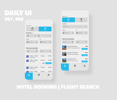 Flight and Hotel Booking App // Daily UI Challenge booking app booking system daily100challenge dailyui 067 dailyui 068 dailyuichallenge filters flight app flight booking flight search hotel app hotel booking hotel search mobile design search ui sorting