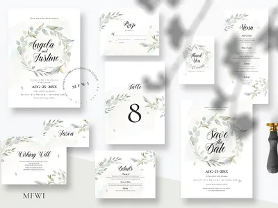 Modern Foliage Wedding Invitation anniversary bride card design diy feminine floral greeting groom invite leaf leaves minimal minimalist printtemplate watercolor wedding wedding card wedding invitation wedding invite