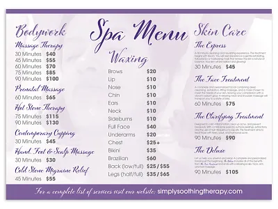 Spa Menu Poster Design commercial printing graphic artist graphic designer photoshop poster design typography