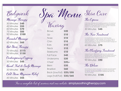 Spa Menu Poster Design commercial printing graphic artist graphic designer photoshop poster design typography