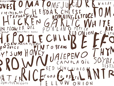 Ingredients design lettering type typography
