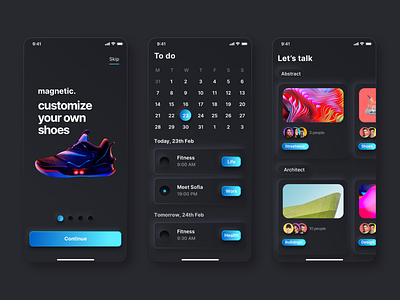 Magnetic UI Kit Dark Neumorphism (Sketch&Figma) clean dark dark app design figma ios iphone kit minimal modern neumorph neumorphic neumorphism skeoumorphism sketch todo ui uikit ux web