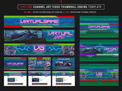 Virtual Game Youtube Channel Art Photoshop Template cyberpunk edm electro esport futuristic graphicdesign illustratio music neon photoshop template vaporwave youtube youtube banner youtube channel youtuber