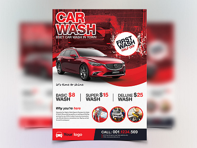 Car Wash Flyer advert advertisement auto clean auto detailing auto show automobile business car car cleaning car polish car wax care carwash driver flyer leaflet maintenance professional red rent a car