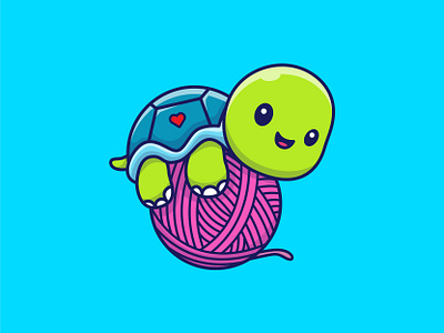 Turtle laying on Yarn 🐢🧶 ball cartoon character cute green happy icon illustration laying logo mascot nature ocean pet shell tortoise turtle turtles vector yarn