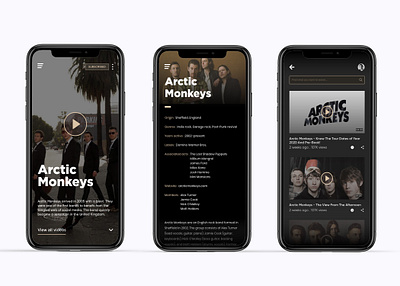 Arctic Monkeys Music App adobe xd adobexd application design arctic monkeys design mobile app mobile app design music app music app ui music player ui ui design uidesign uiux website concept