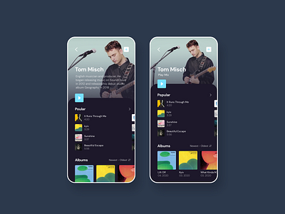 dailyUI #006 Profile - Musicians profiles / Music app albums app app design branding card design dailyui dailyui 006 gui iphone music music app music player musician player profile sketch ui ui design ux uxui