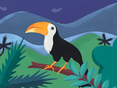Tropical Night art bird bright design draw green illustration illustrator jungle leaves mountain night parrot procreate travel tropical vintage