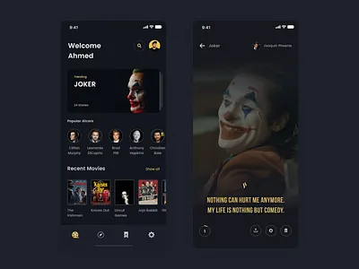 Movies quotes app concept. actors app design film imdb ios ios app movie movies movies app quotes series story tvshow ui uidesign ux