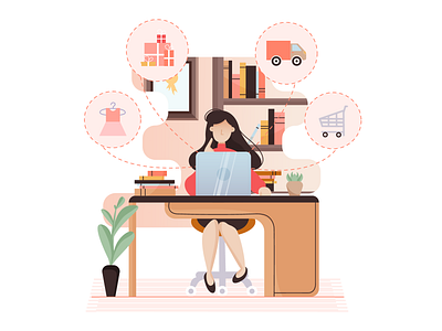 Stay home, buy things online! buy delivery dribbble girl home illustration online shop stay home