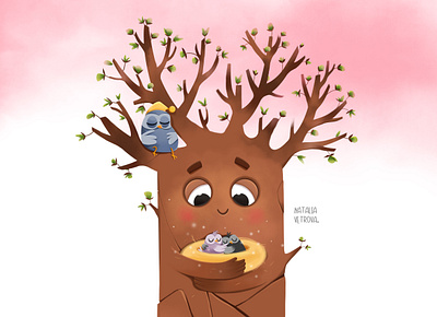 Spring dreams adventure animal illustration bird cartoon illustration character characterdesign childrenbook childrenillustration illustration illustrator tree