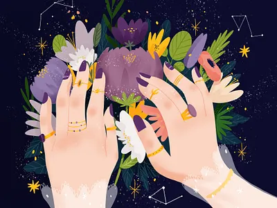Cosmic Mood colors cosmic digital art digital illustration flowers flowers illustration galaxy girly illustration jewels mystic mystical procreate rings stars