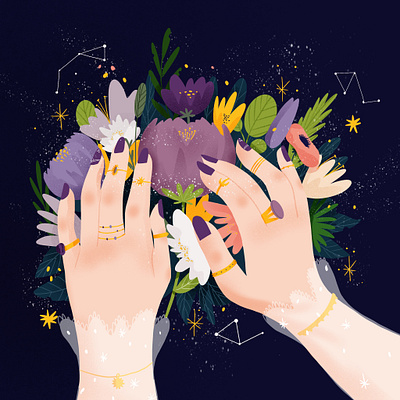 Cosmic Mood colors cosmic digital art digital illustration flowers flowers illustration galaxy girly illustration jewels mystic mystical procreate rings stars