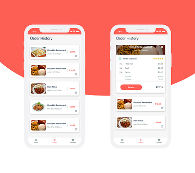 Order History delivery app delivery service food mobile app design mobile ui restaurant restaurant app