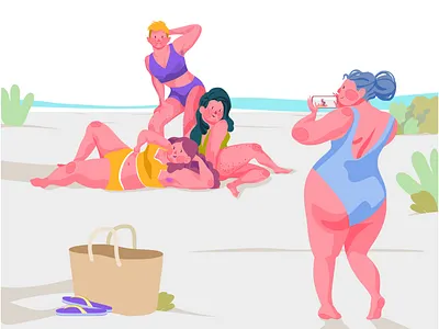 Body positive. big bikini body character design diversity figure friend funny hair illustration model overweight party person positive size slim swimsuit woman