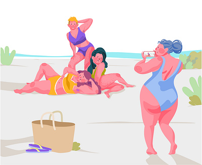 Body positive. big bikini body character design diversity figure friend funny hair illustration model overweight party person positive size slim swimsuit woman