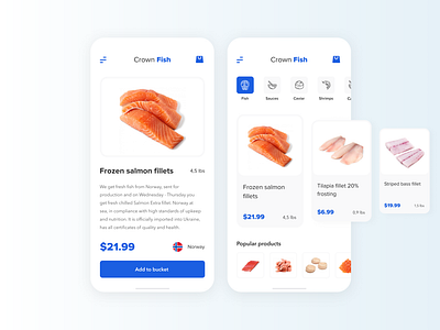 Crown Fish app blue design figma fish grocery ios mobile seafood ui uidesign uiux ux