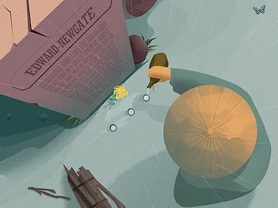 Tomb-sweeping Day bamboo hat flower hat illustration stone tree