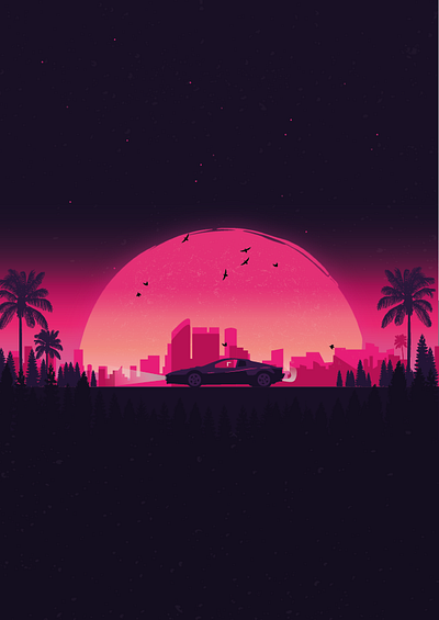 SynthWave 2d 80s style car design illustration illustrator synthwave