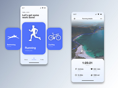 Sports App 020 adobe xd appdesign apple cycling dailyui dailyuichallenge figma iphone 11 map minimalist mobile app running running app stats swimming uibucket uiinspiration uiux