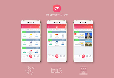 MO ( Transportation and Travel ) App UI/UX airplane android app design hotel persian pink subway transportation travel ui vacation