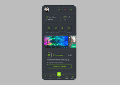 eSewa payment Dark UI - Conceptual app design concept dark app dark theme dark ui design esewa figma figmadesign financial home screen neon colors nepal nepali designer neumorphism payment payment app ui ui design