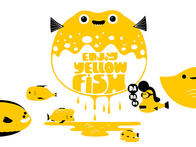 enjoy yellow fish animal branding cartoon character colour design dribbble fantasy fish fishing illustration mascot ocean sea