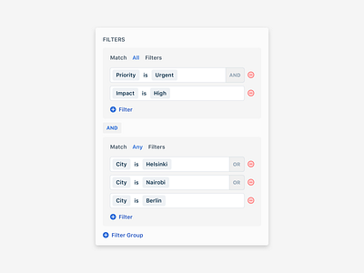 Compact Logical Filter analytics and business intelligence component condition filters