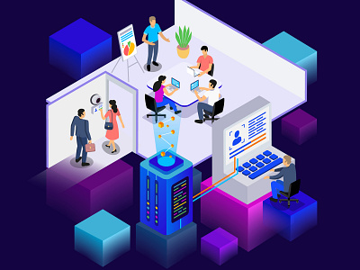 Track staff movement indoors analytics character control illustration indoors isometric isometric art office people