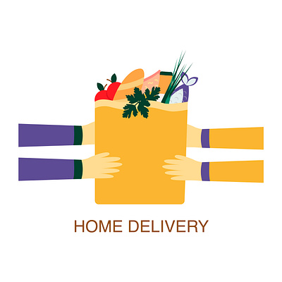 Home delivery a package with products bought in a store apple bag baguette buy courier delivery fish food foodstuff fresh green health home meal milk package pasta service shop online stayhome