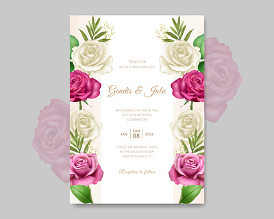 wedding invitation card template floral watercolor beautiful bouquet card decoration decorative design elegant floral frame greenery illustration invitation invite leaf romantic rose vector vintage watercolor wedding