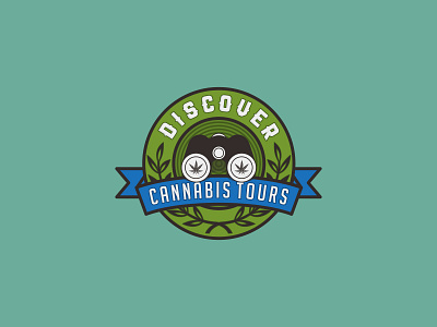 Discover Cannabis Tours Logo 99designs badge logo branding charming design flat flat design logo patch design sleek vector