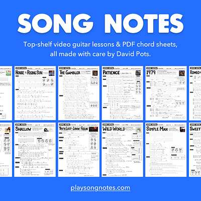 Chord-sheet infused banner image for Song Notes blue chord sheet chords guitar music print song