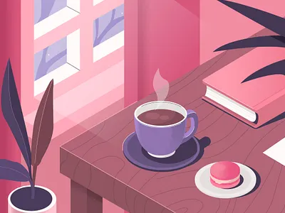 Home office mood coffee coffee cup cozy design digital illustration flat illustration isometric tea vector