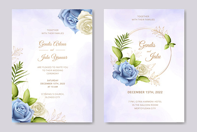 wedding invitation with beautiful floral watercolor beautiful bouquet card decoration decorative design elegant floral frame greenery illustration invitation invite leaf romantic rose vector vintage watercolor wedding