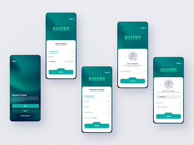 Quiz App UI app app design app designer design dribbble forgot password intro page login login page quiz registration reset password sign in signup ui uidesign uiux user interface design ux