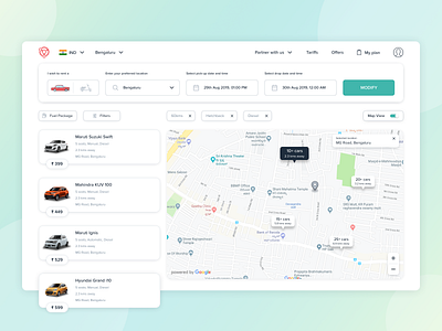 Vehicle Listing Page - Map View car car rental design minimal rental ui ux web web design website design