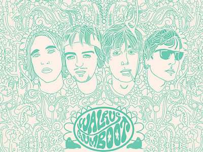 Walrus Gumboot band illustration artwork 2d 60s art direction band band art branding flowers hand drawn headshot illustration illustrator music single line walrus