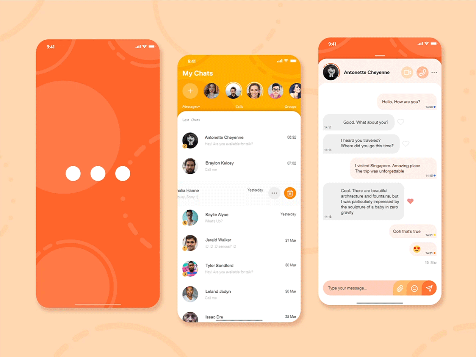 Chat App Concept 💬 adobe app apple application chat chat app concept georgia illustrator message message app mobile orange photoshop ui ux ui design uidesign uiux xd