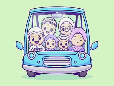 Eid Al Fitr 2022👳🏻‍♀️🕌🧕🏻 bus character cute eid al fitr eid mubarak eid mubarak 2022 family flat holiday icon illustration islam kids logo moslem mosque social distancing