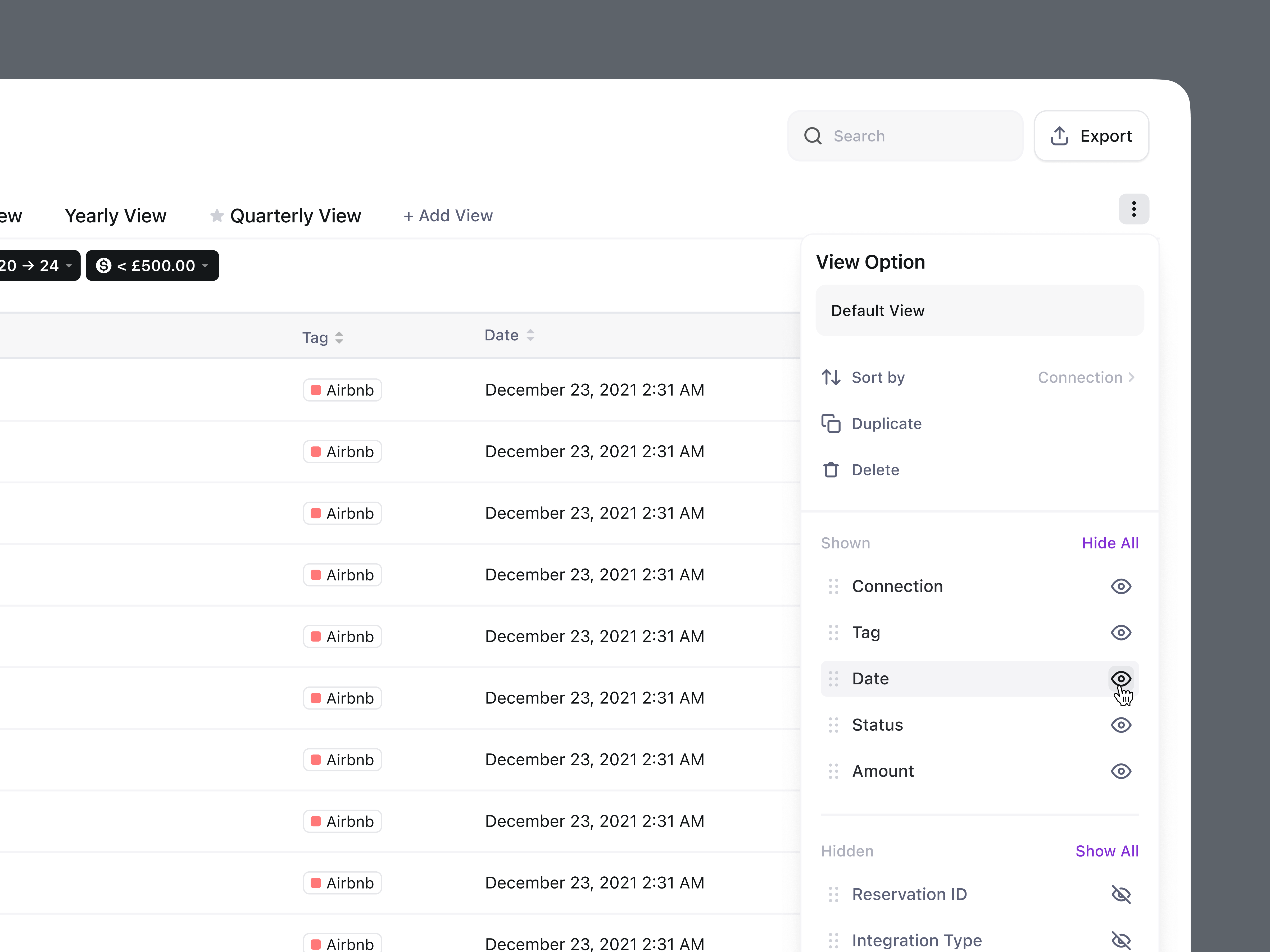 Example of View Option / Sorting