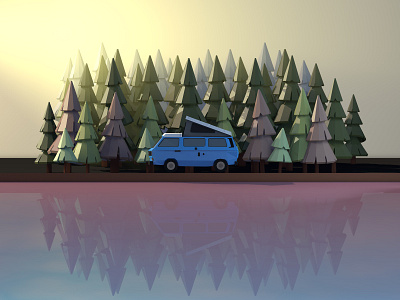 The Caravan and The Wood 3d 3dillustration 3dmodeling caravan cinema4d illustration low poly lowpoly lowpolyart render renders spruce travel wood