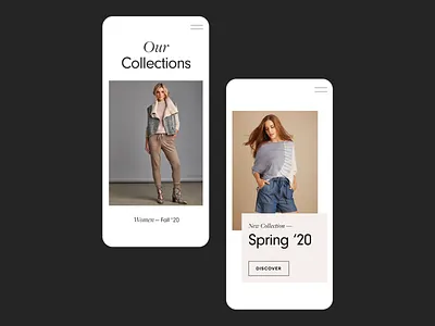 Website redesign black brand branding cards design fashion grid mobile design model sans serif serif typography ui website whitespace women