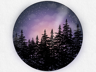 Night scenic landscape illustration art clouds design illustration landscape night night scenic stars trees