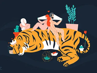 Lockdown color couple drawing hand houseplants illustration minimal naked phone scrolling sourdough terrarium tiger tiger king vector