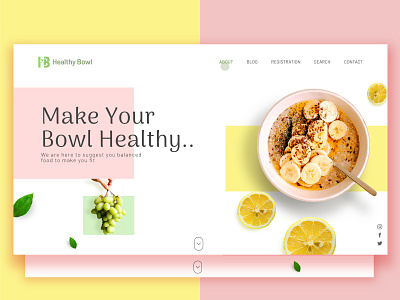 Healthy Bowl bananas design dribbble grapes green health healthy illustrator landing page lemon logo nutrition nutritionist oats photoshop pink scrool down ui ui design yellow