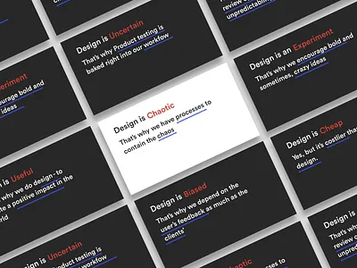 Company Profile bias chaos clean dark ui deck design design outlook ideas minimal presentation slides typography user testing