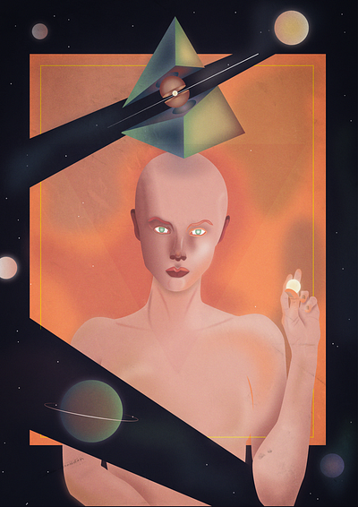 Core head human illustration night poster space stars