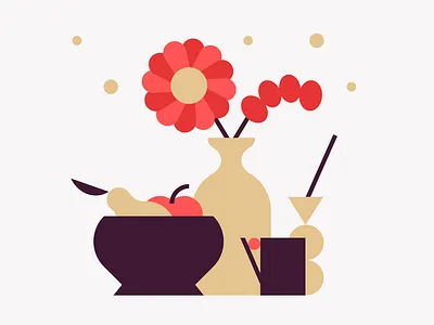 Still Life🍶 2d apple container cup design flat flower geometry graphic icon illustration minimal pattern pear pictogram simple still life vase vector web
